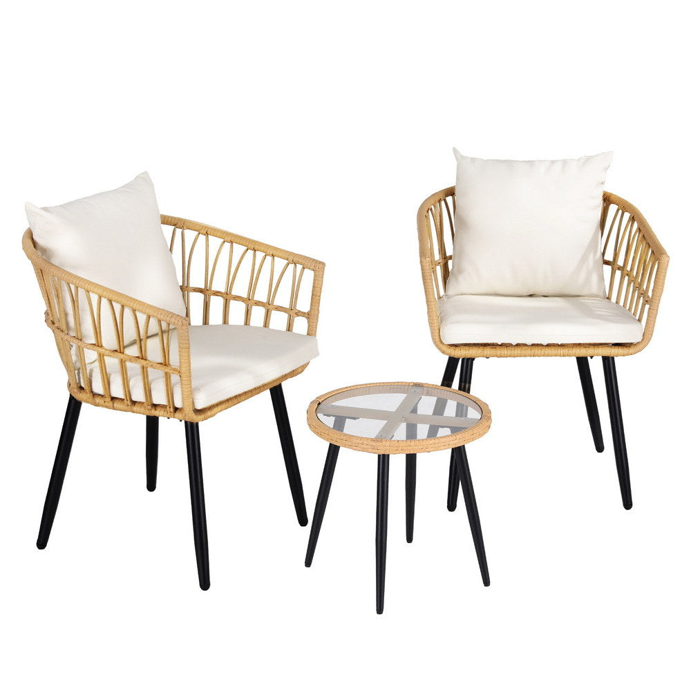 Outdoor Bistro Set 3pc | Table + 2 Chairs | Patio Lounge Setting | Natural