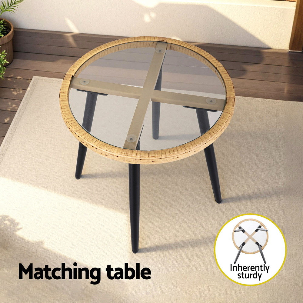 Outdoor Bistro Set 3pc | Table + 2 Chairs | Patio Lounge Setting | Natural