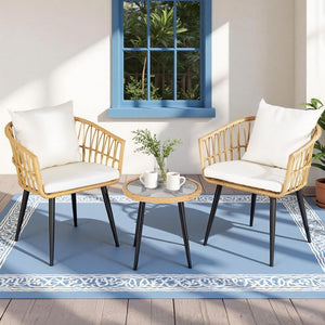 Outdoor Bistro Set 3pc | Table + 2 Chairs | Patio Lounge Setting | Natural