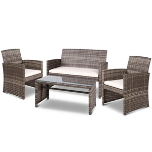 4PCS Outdoor Sofa Set | Rattan Chair Table Setting | Garden Furniture | Grey
