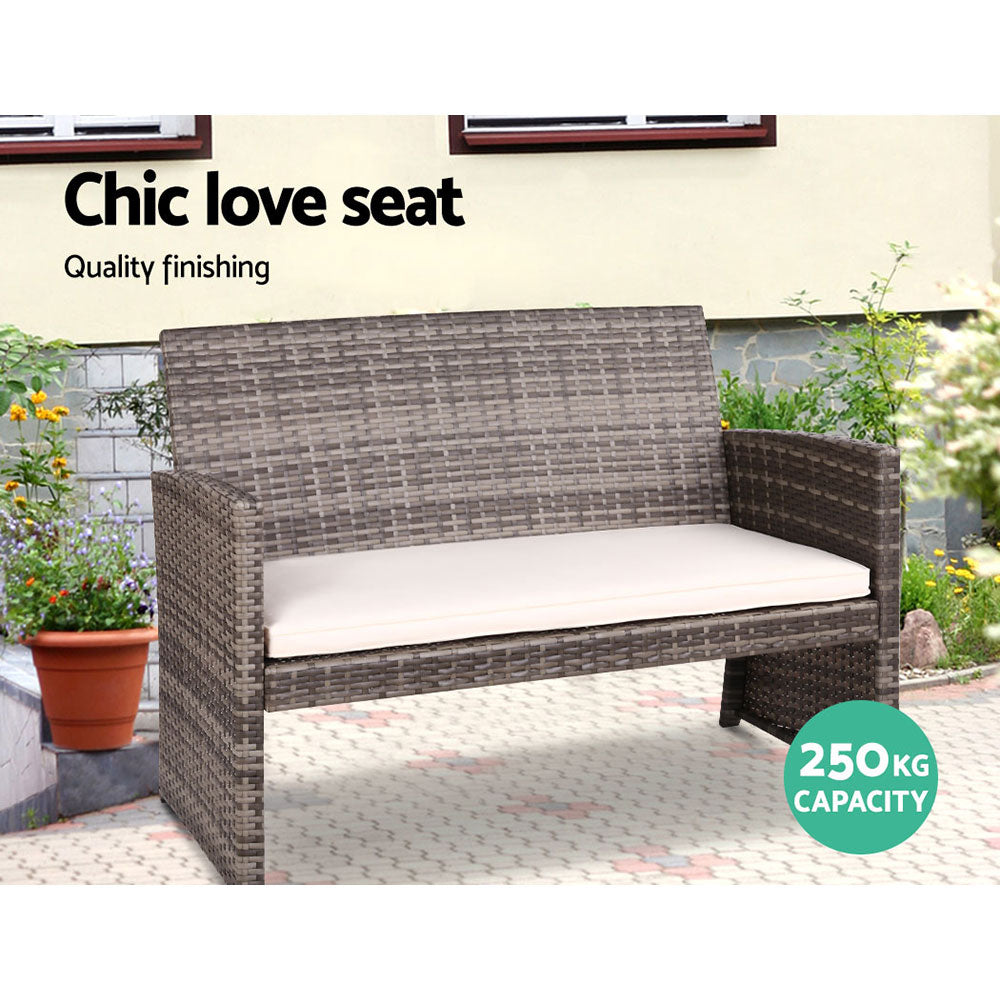4PCS Outdoor Sofa Set | Rattan Chair Table Setting | Garden Furniture | Grey