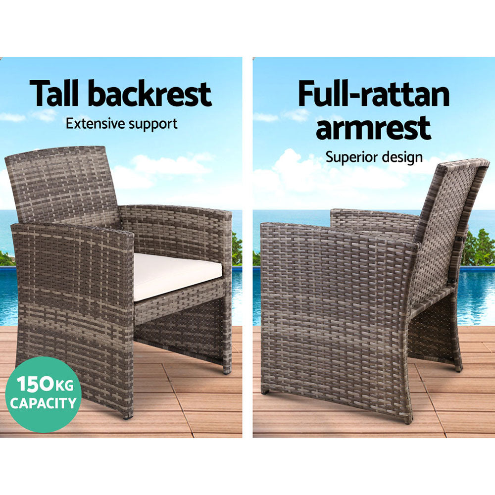 4PCS Outdoor Sofa Set | Rattan Chair Table Setting | Garden Furniture | Grey