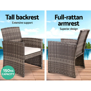 4PCS Outdoor Sofa Set | Rattan Chair Table Setting | Garden Furniture | Grey