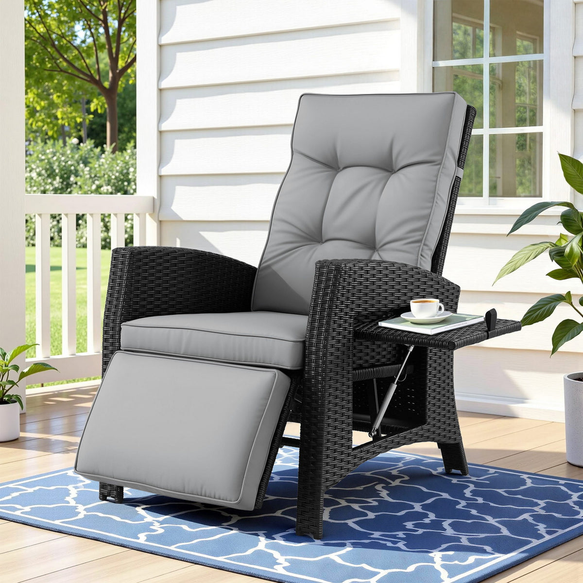 Outdoor Recliner Chair | Wicker Sun Lounger | Adjustable Patio Furniture | Black