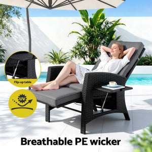 Outdoor Recliner Chair | Wicker Sun Lounger | Adjustable Patio Furniture | Black