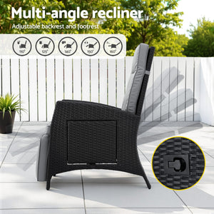 Outdoor Recliner Chair | Wicker Sun Lounger | Adjustable Patio Furniture | Black