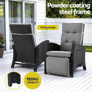 Outdoor Recliner Chair | Wicker Sun Lounger | Adjustable Patio Furniture | Black