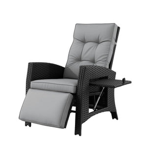 Outdoor Recliner Chair | Wicker Sun Lounger | Adjustable Patio Furniture | Black