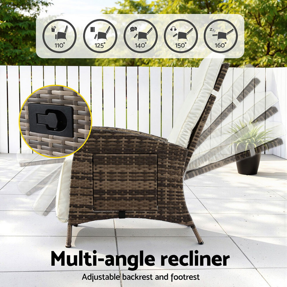 Outdoor Recliner Sun Lounger | Wicker | Adjustable | Brown