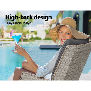5PC Recliner Chairs Table | Sun Lounge | Wicker Outdoor Furniture | Adjustable | Grey