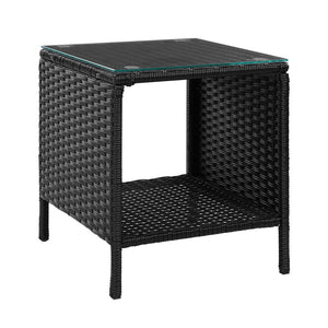Coffee Side Table | Wicker Desk | Rattan Outdoor Furniture | Garden | Black