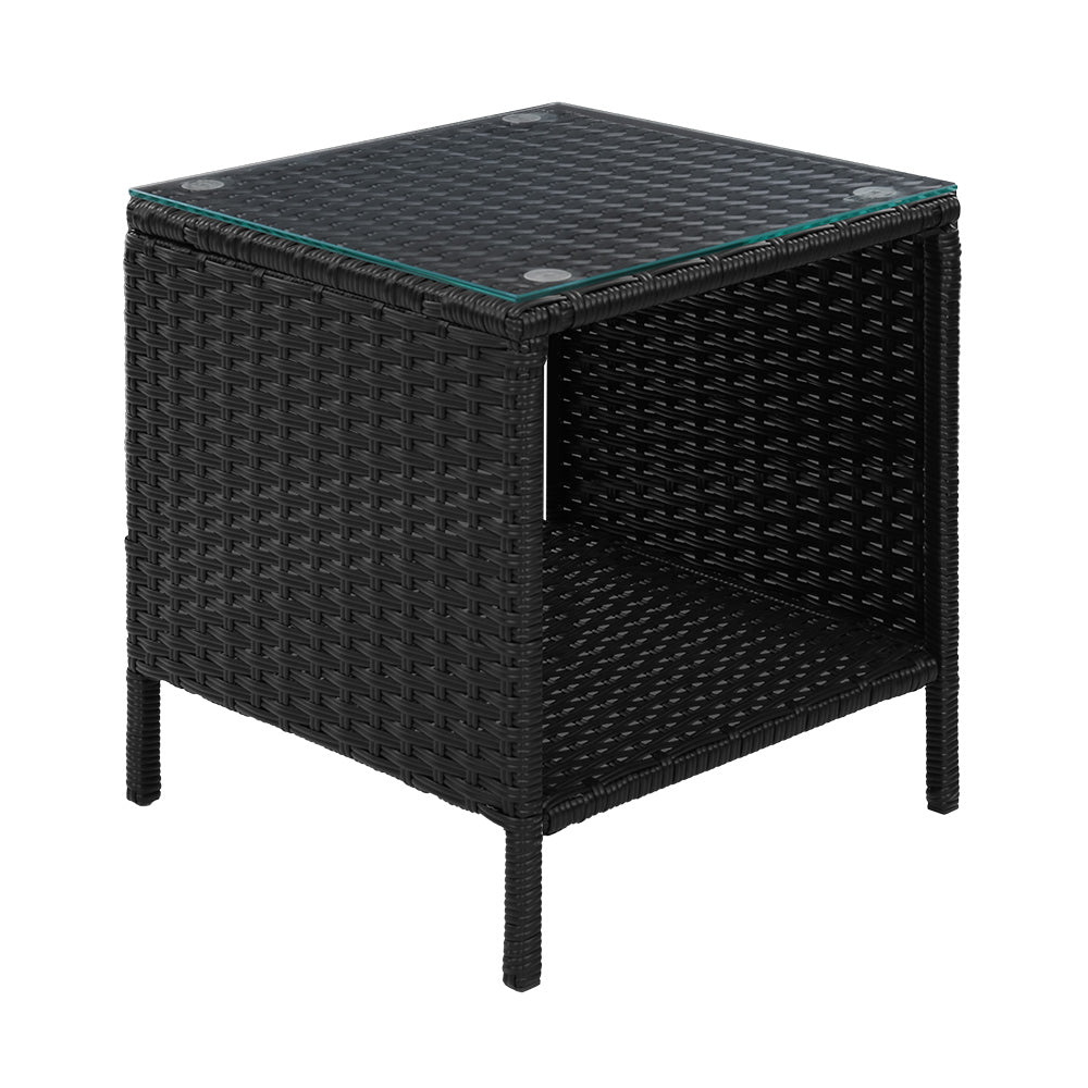 Coffee Side Table | Wicker Desk | Rattan Outdoor Furniture | Garden | Black