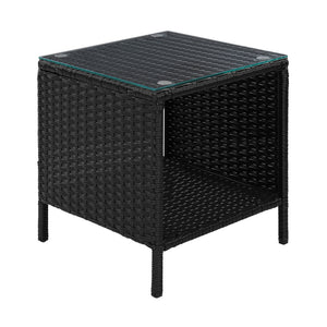 Coffee Side Table | Wicker Desk | Rattan Outdoor Furniture | Garden | Black