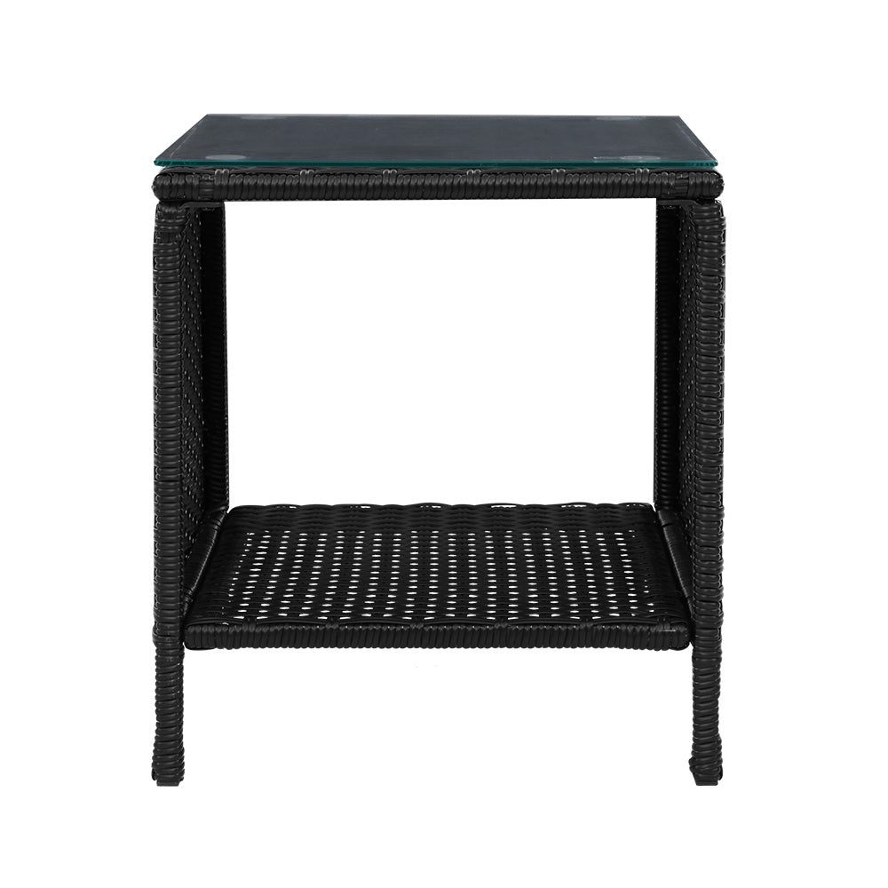 Coffee Side Table | Wicker Desk | Rattan Outdoor Furniture | Garden | Black