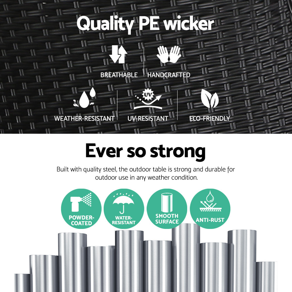 Coffee Side Table | Wicker Desk | Rattan Outdoor Furniture | Garden | Black