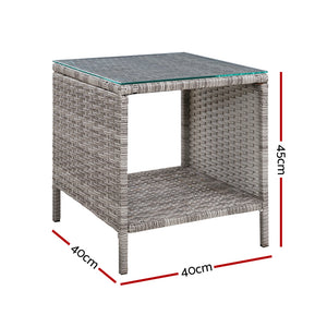 Coffee Side Table | Wicker Desk | Rattan Outdoor Furniture | Garden | Grey