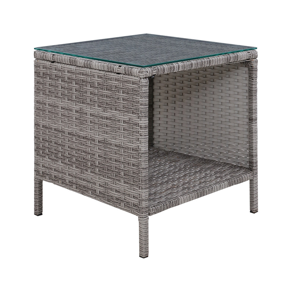 Coffee Side Table | Wicker Desk | Rattan Outdoor Furniture | Garden | Grey