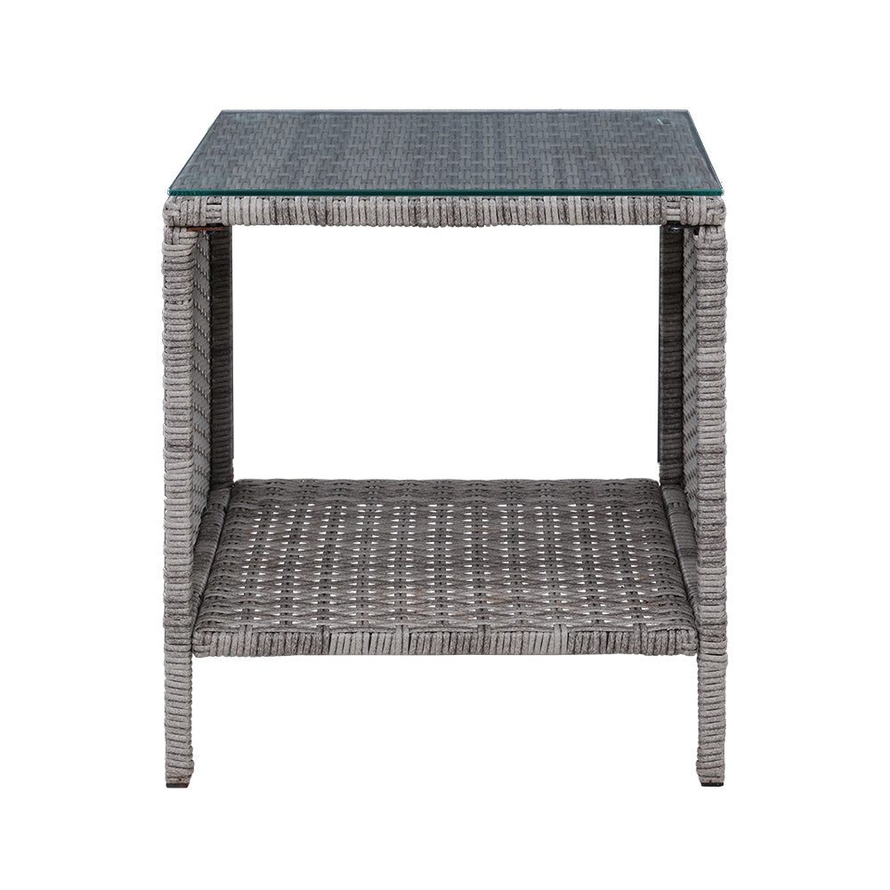 Coffee Side Table | Wicker Desk | Rattan Outdoor Furniture | Garden | Grey