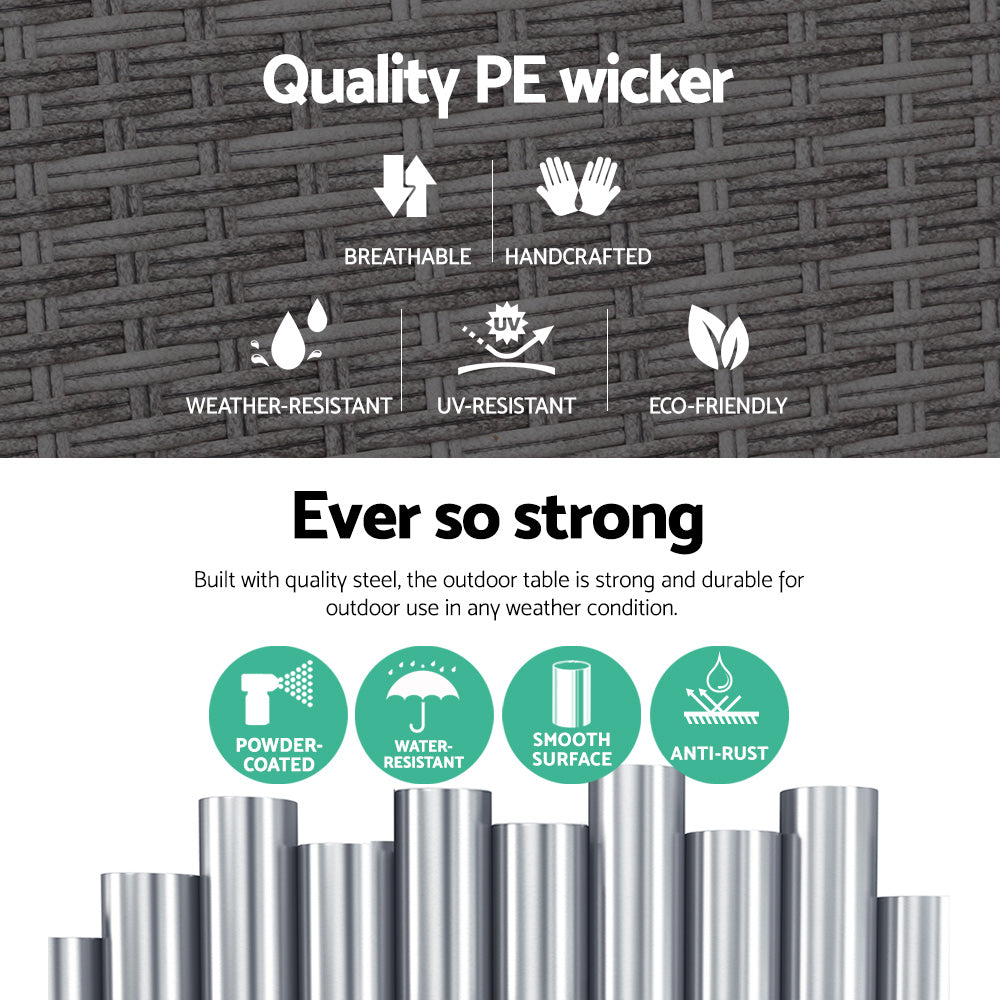 Coffee Side Table | Wicker Desk | Rattan Outdoor Furniture | Garden | Grey