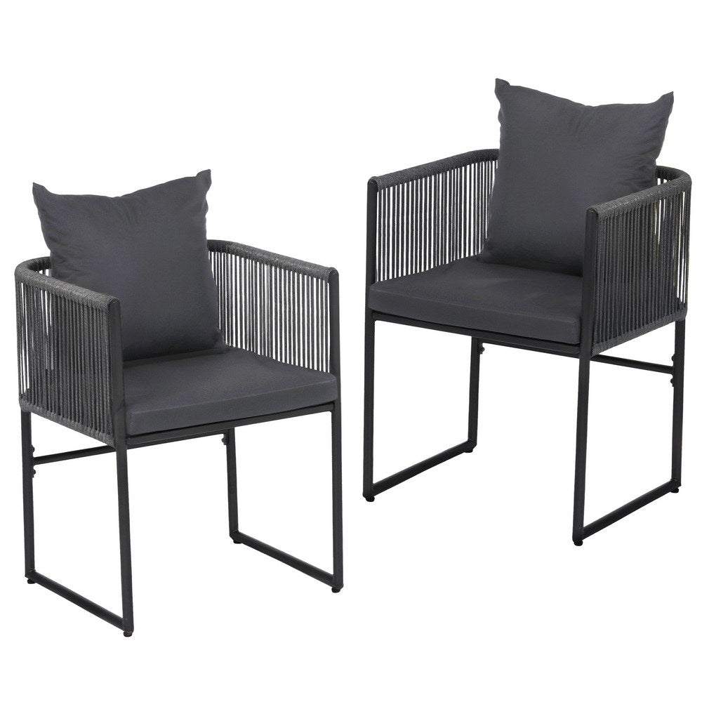 Outdoor Dining Chairs Set 2pc | Woven Rope Seat | Steel Frame
