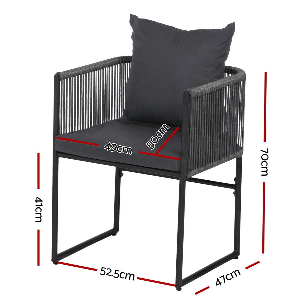 Outdoor Dining Chairs Set 2pc | Woven Rope Seat | Steel Frame