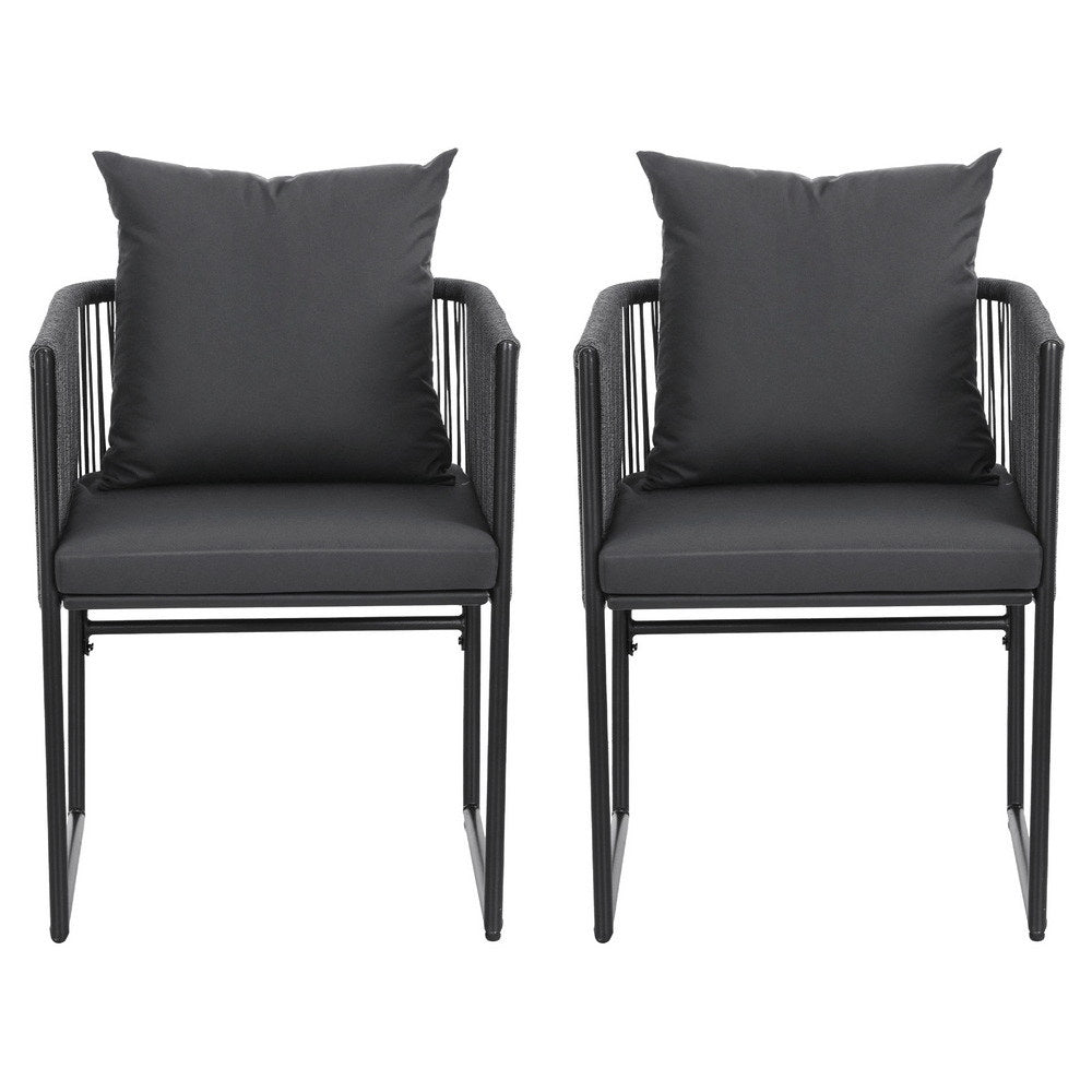 Outdoor Dining Chairs Set 2pc | Woven Rope Seat | Steel Frame