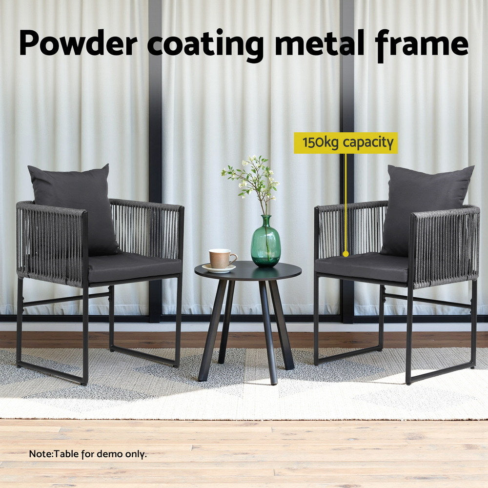 Outdoor Dining Chairs Set 2pc | Woven Rope Seat | Steel Frame