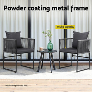 Outdoor Dining Chairs Set 2pc | Woven Rope Seat | Steel Frame