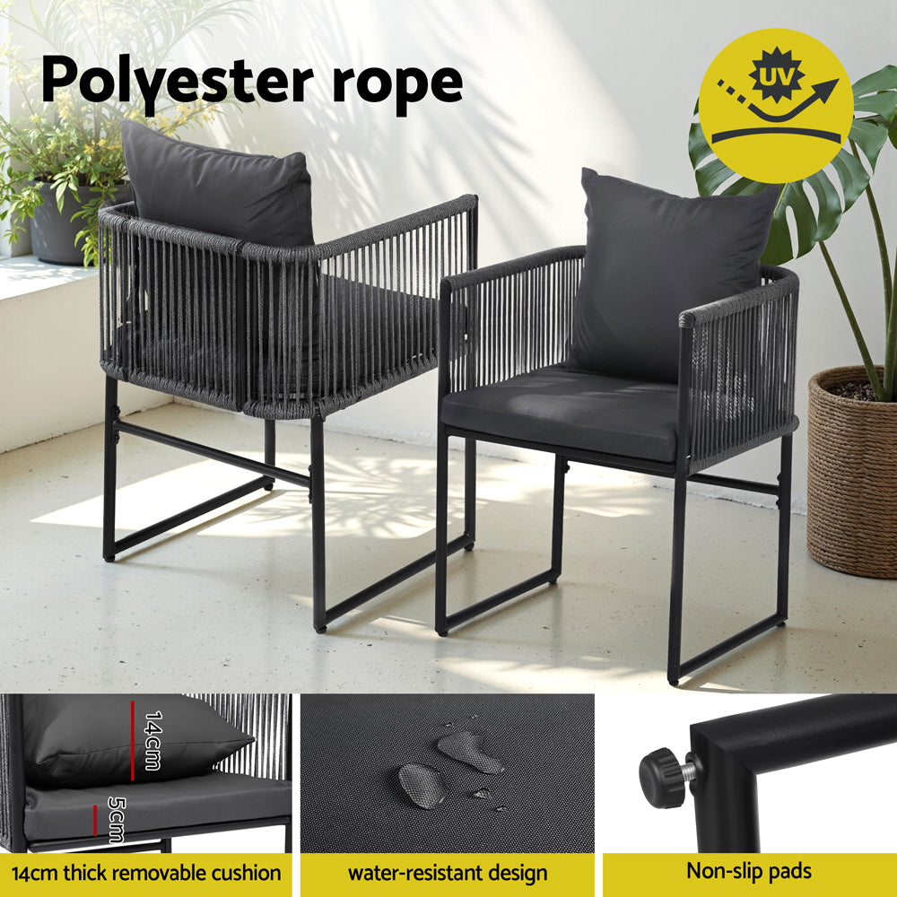 Outdoor Dining Chairs Set 2pc | Woven Rope Seat | Steel Frame