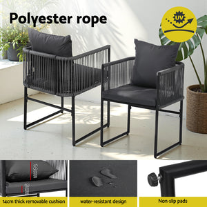Outdoor Dining Chairs Set 2pc | Woven Rope Seat | Steel Frame