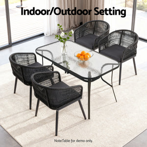 Outdoor Dining Chairs Set 2pc | Wicker Seat | Steel Frame | Black