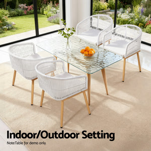 Outdoor Wicker Dining Chairs Set 2pc | Steel Frame | White