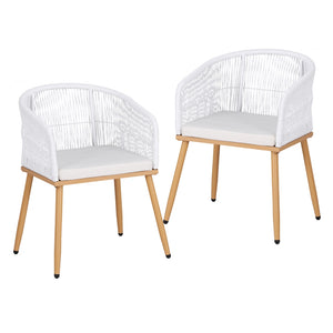 Outdoor Wicker Dining Chairs Set 2pc | Steel Frame | White