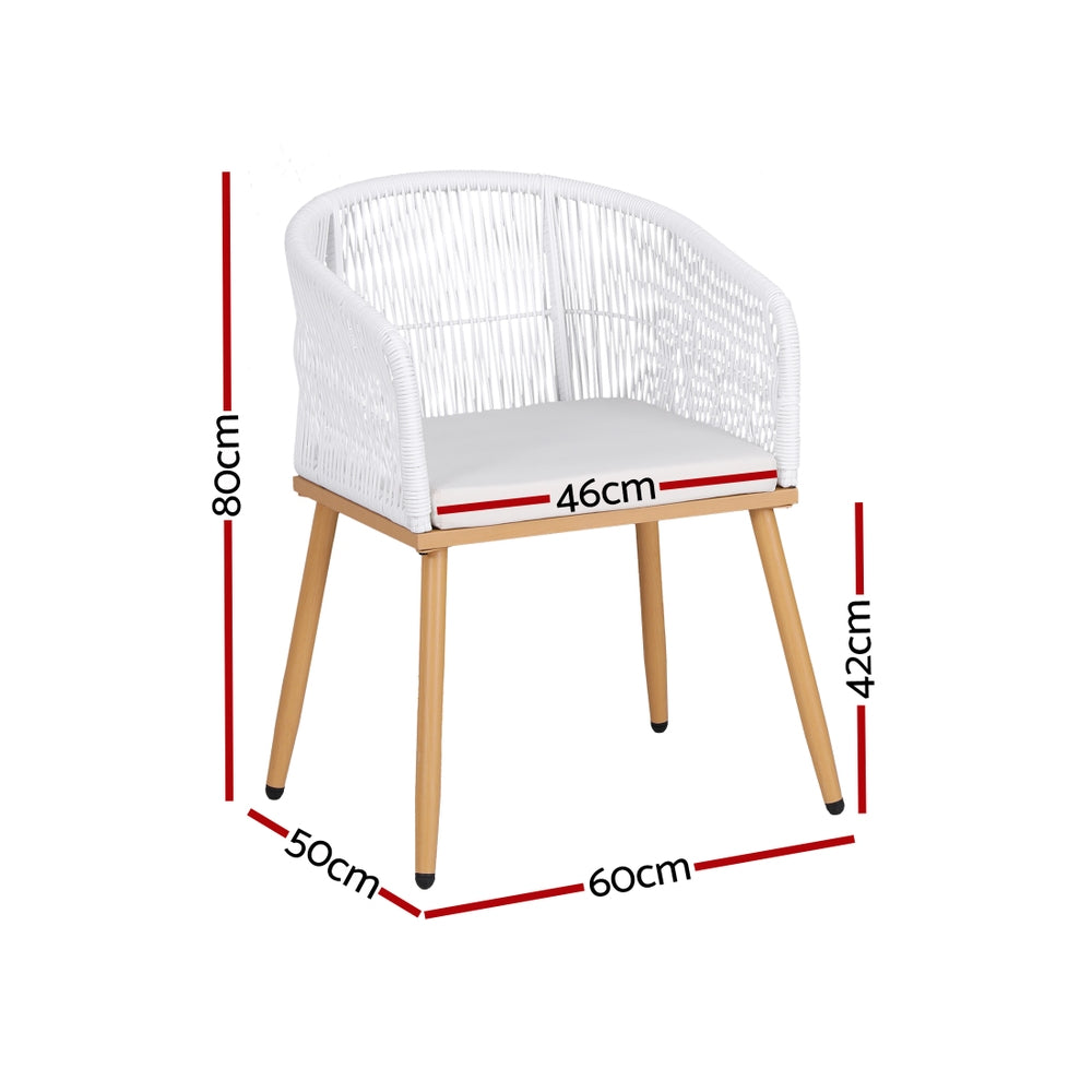 Outdoor Wicker Dining Chairs Set 2pc | Steel Frame | White