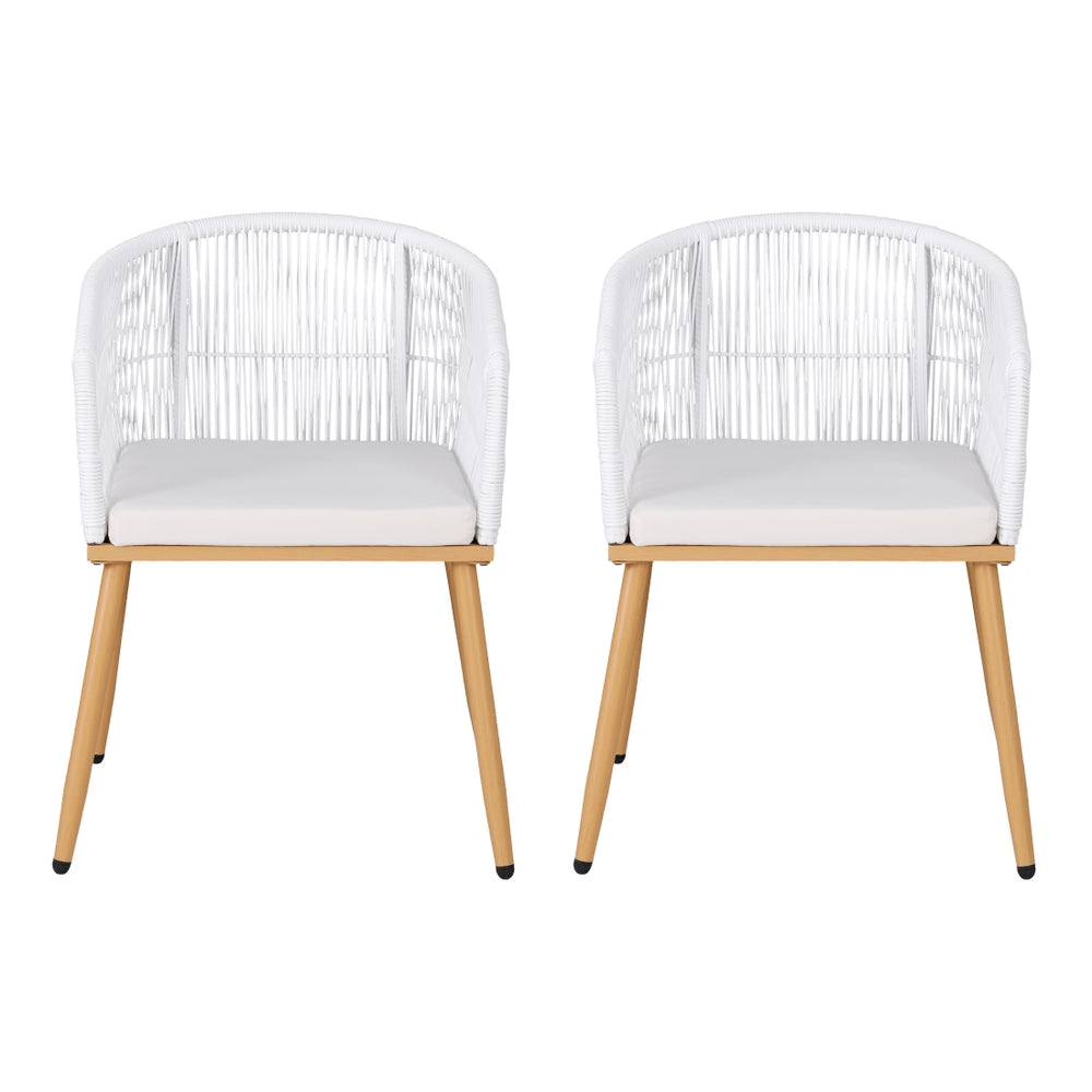 Outdoor Wicker Dining Chairs Set 2pc | Steel Frame | White