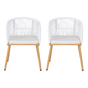 Outdoor Wicker Dining Chairs Set 2pc | Steel Frame | White