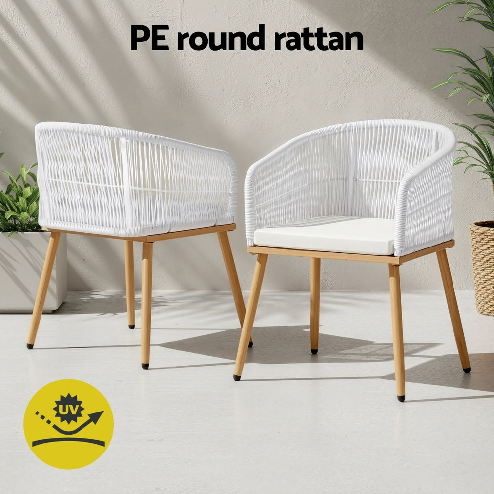 Outdoor Wicker Dining Chairs Set 2pc | Steel Frame | White