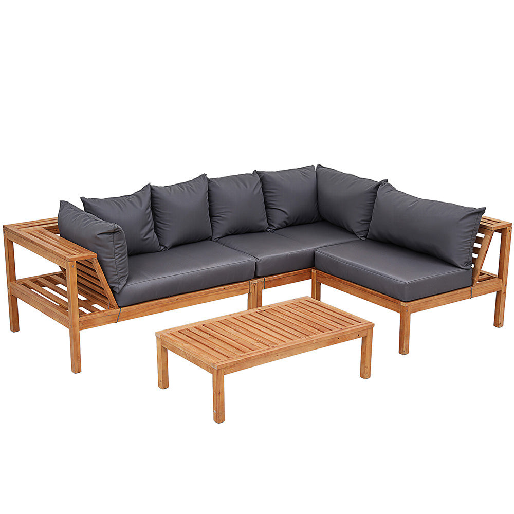 Outdoor Wooden Sofa Set | 5 Seater | Built-In Side Table | 4 Piece Set