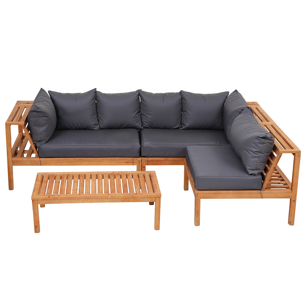 Outdoor Wooden Sofa Set | 5 Seater | Built-In Side Table | 4 Piece Set
