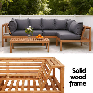Outdoor Wooden Sofa Set | 5 Seater | Built-In Side Table | 4 Piece Set