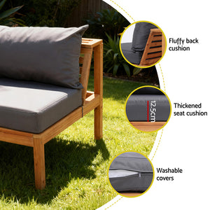 Outdoor Wooden Sofa Set | 5 Seater | Built-In Side Table | 4 Piece Set