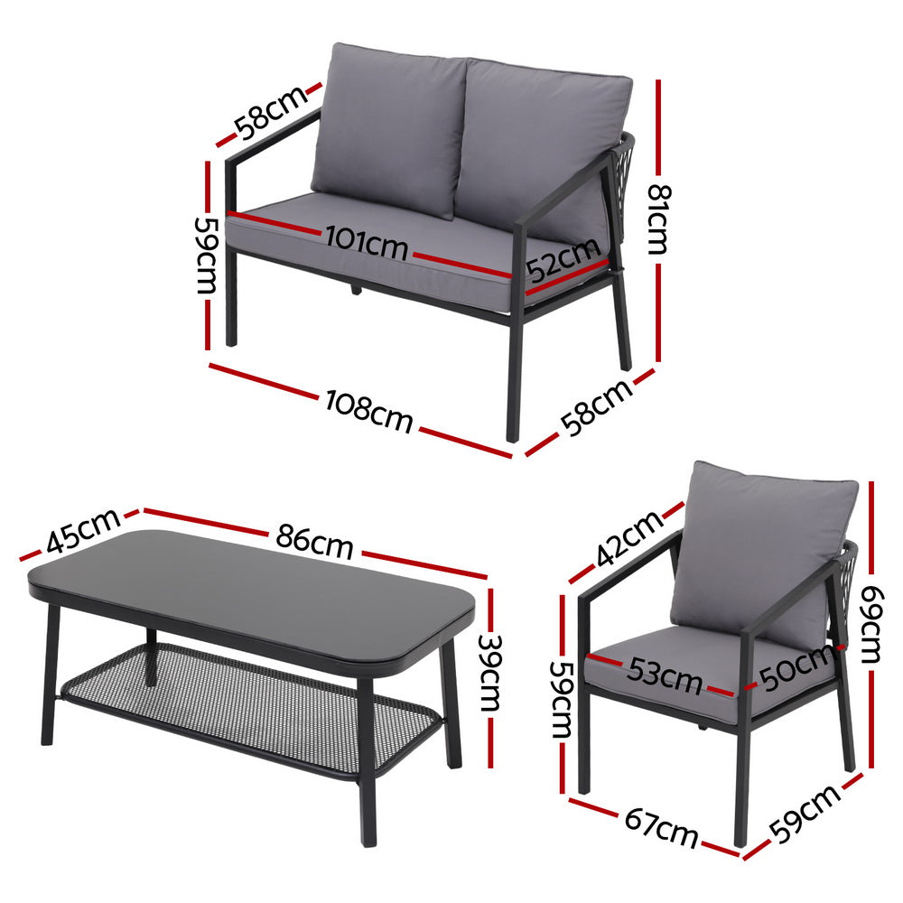 4 Seater Outdoor Sofa Set | 4PCS | Table & Chair Setting | Patio Furniture