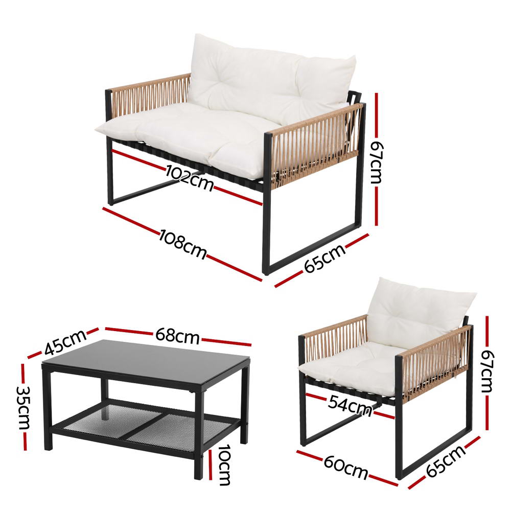 Outdoor Sofa Set | 4 Seater | 4PCS Table Chair Patio Furniture | Garden Lounge