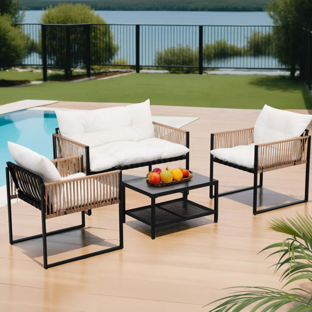 Outdoor Sofa Set | 4 Seater | 4PCS Table Chair Patio Furniture | Garden Lounge