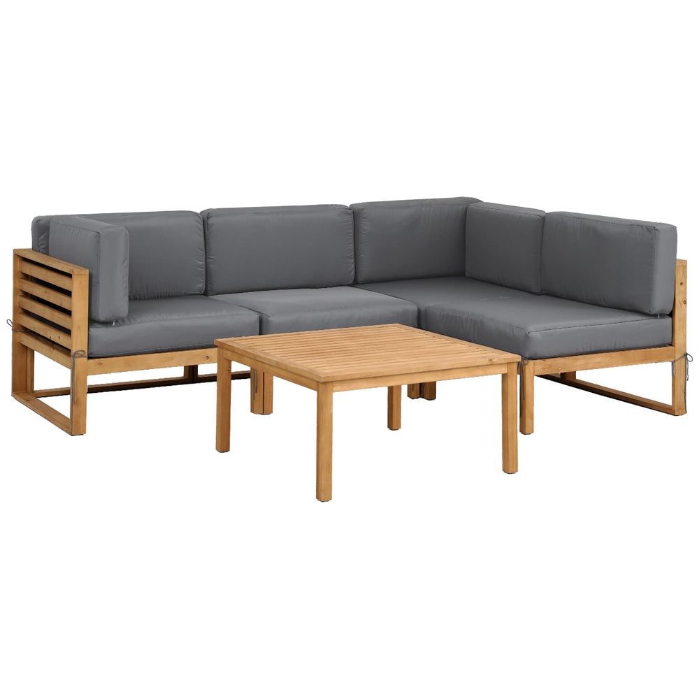 Outdoor Sofa Set 4pc | Wooden Lounge Setting | 5-Piece Configuration