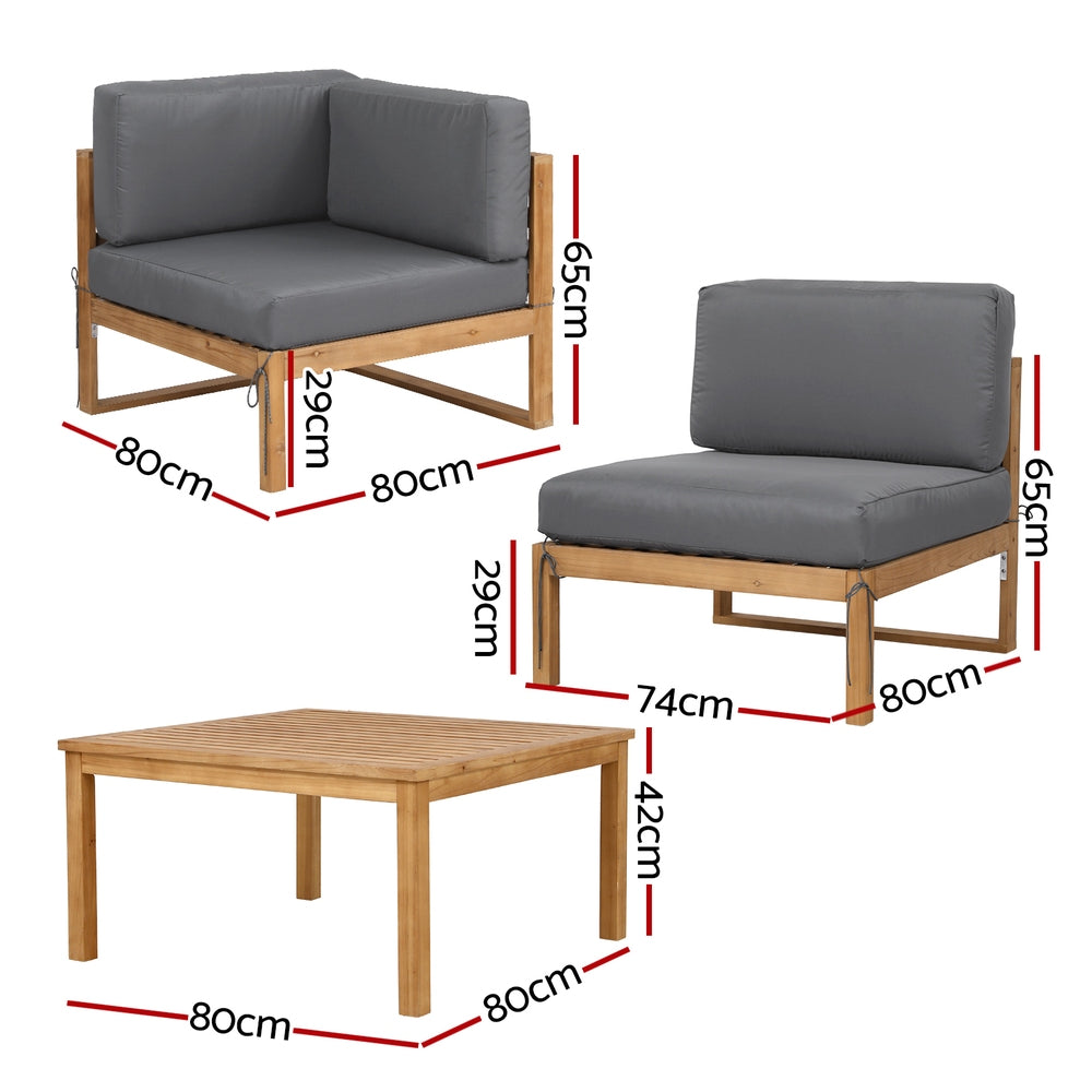 Outdoor Sofa Set 4pc | Wooden Lounge Setting | 5-Piece Configuration