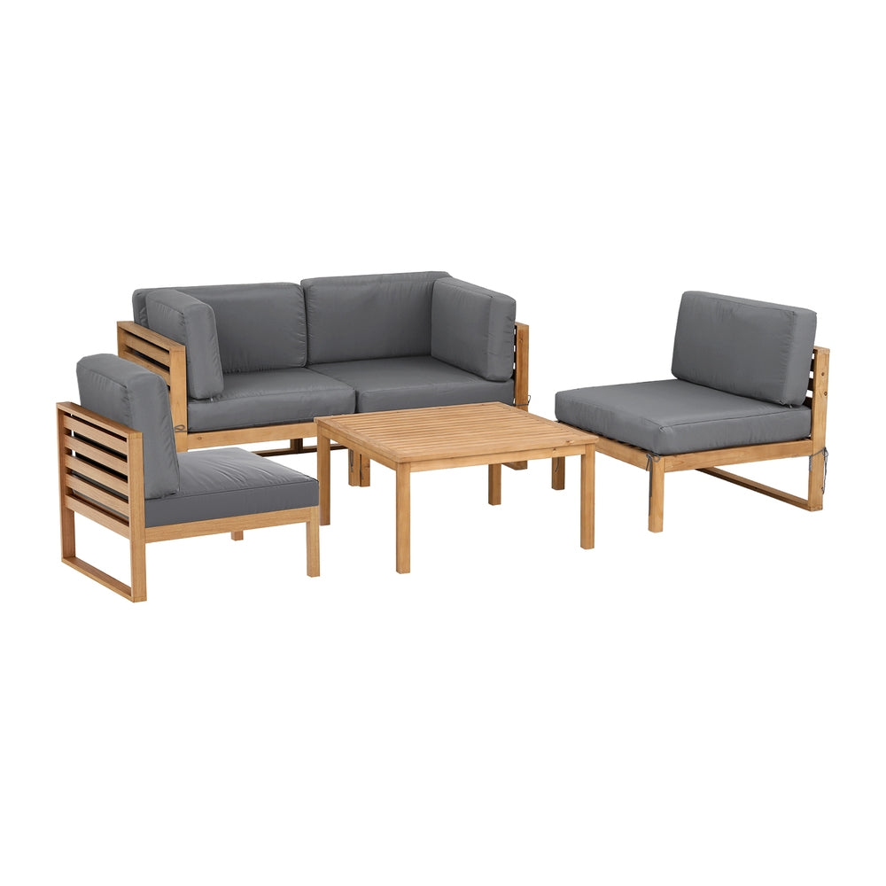 Outdoor Sofa Set 4pc | Wooden Lounge Setting | 5-Piece Configuration