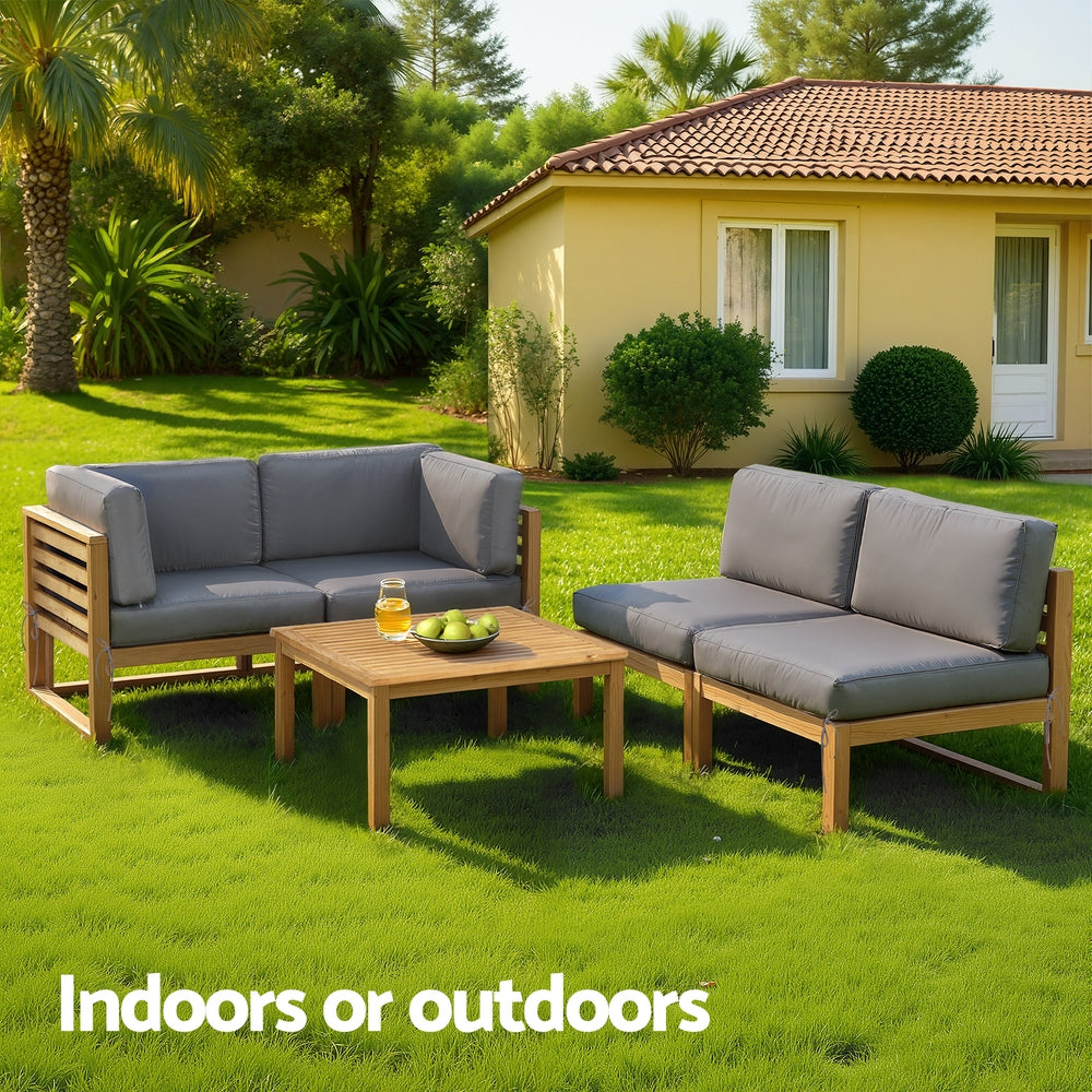 Outdoor Sofa Set 4pc | Wooden Lounge Setting | 5-Piece Configuration