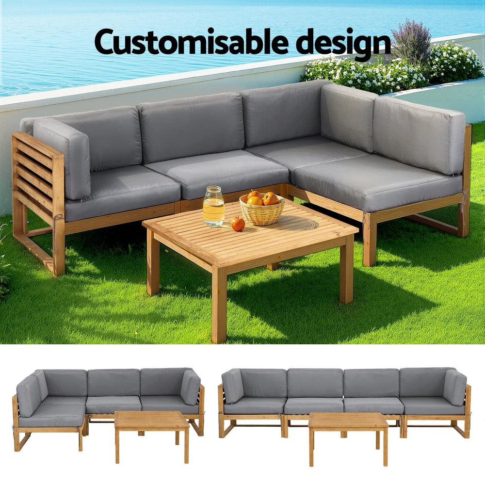Outdoor Sofa Set 4pc | Wooden Lounge Setting | 5-Piece Configuration