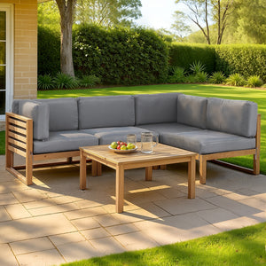 Outdoor Sofa Set 4pc | Wooden Lounge Setting | 5-Piece Configuration
